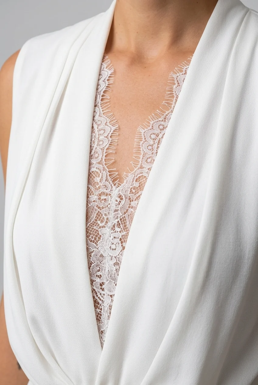 Sleeveless Deep V-Neck Lace Trim Pleated Maxi Dress in White [erp-image:9d44fa626409fdd271c537fa]