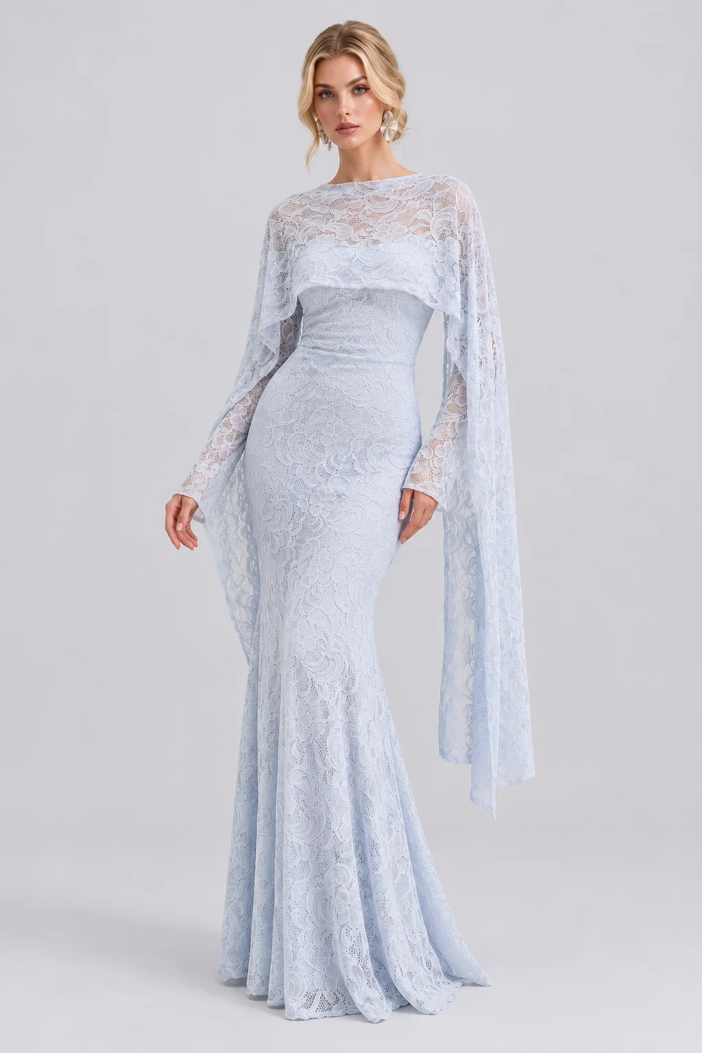 Square Neck Long Sleeve Lace Draped Front Maxi Dress [erp-image:cac2c7631f963806949c9ed2]