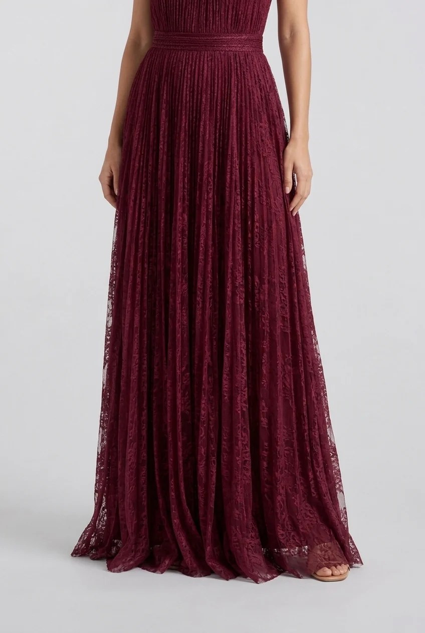 Burgundy Halter High Neck Pleated Mesh Sleeveless Maxi Evening Dress [erp-image:1a966120195d6cf629db84cd]