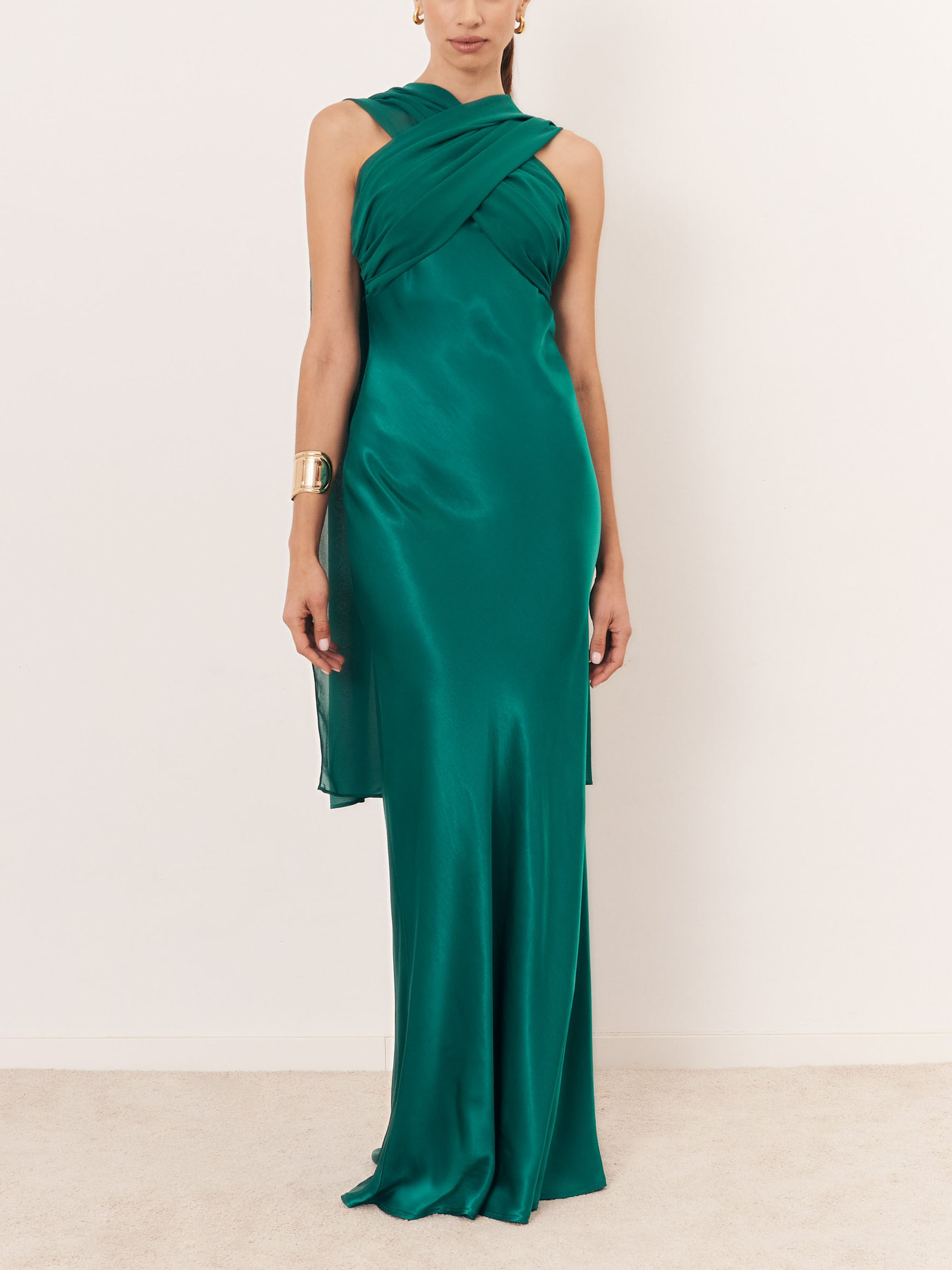 Elegant Satin Cross Neck Sleeveless Party Maxi Dress