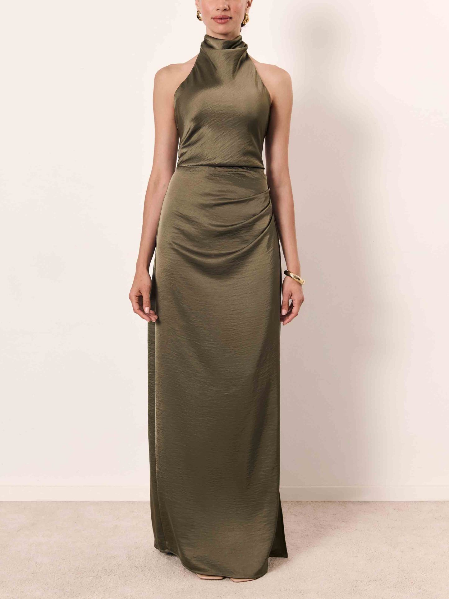 Elegant Holders Corner Satin Pleated Maxi Dress