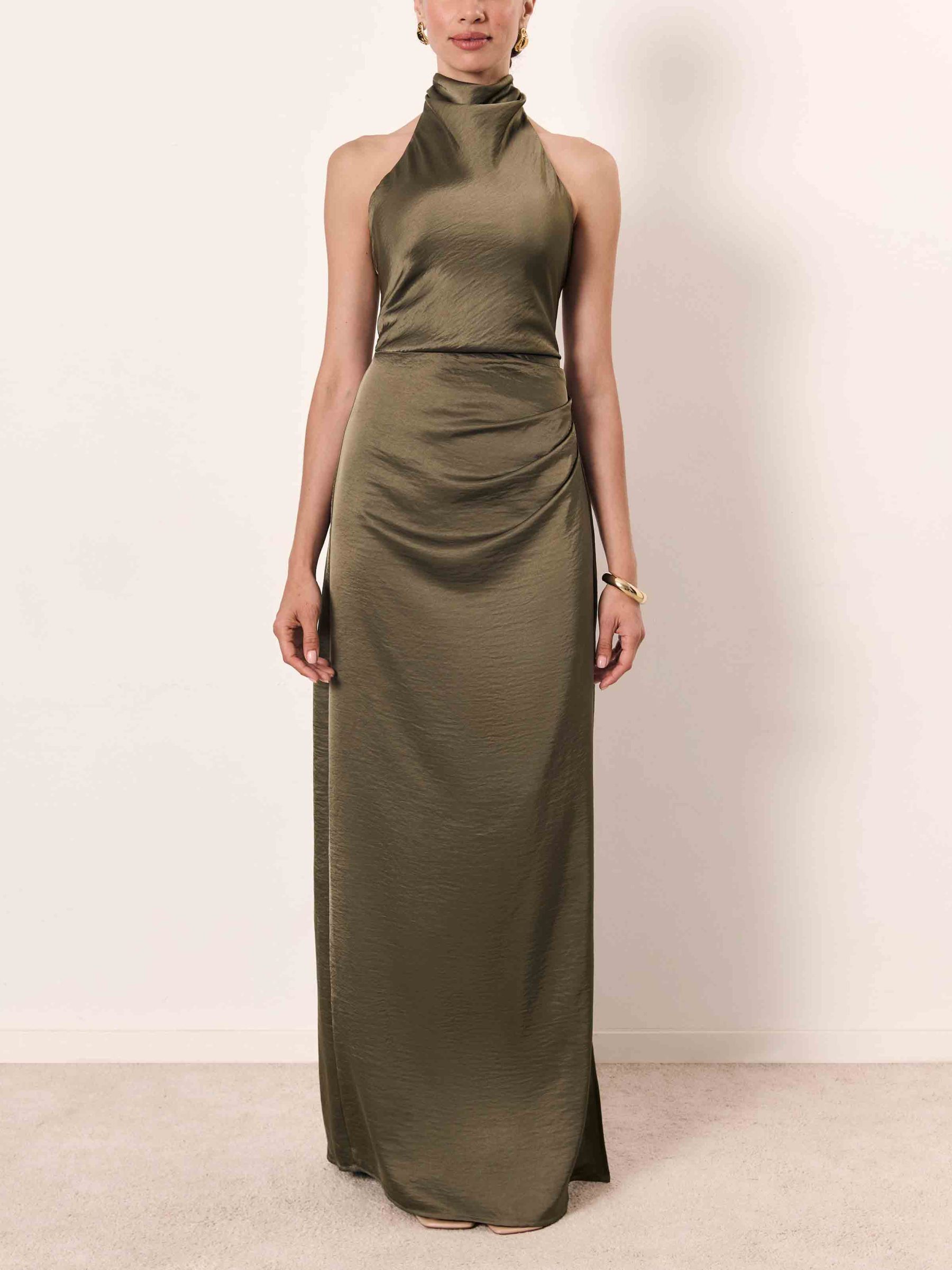 Elegant Holders Corner Satin Pleated Maxi Dress