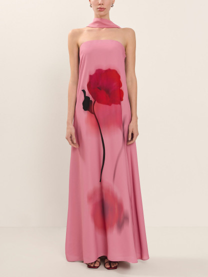 Unique Floral Print Off-the-shoulder Maxi Dress