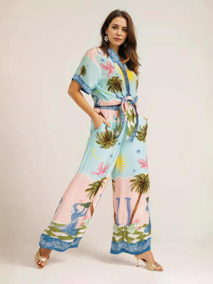 Casual Palm Tree Print Short Sleeve Shirt