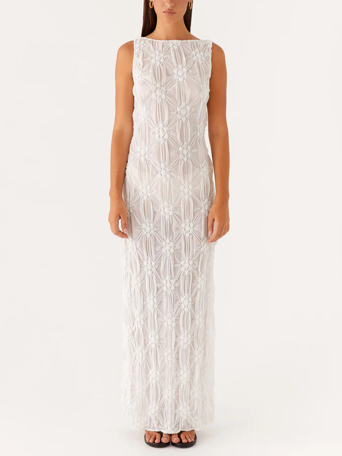 Exquisite Texture Floral Micro-perspective Slit Maxi Dress