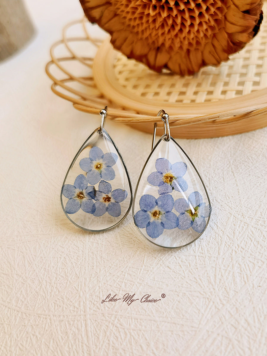 Pendientes de gota de lágrima de flores "Forget me Nots"