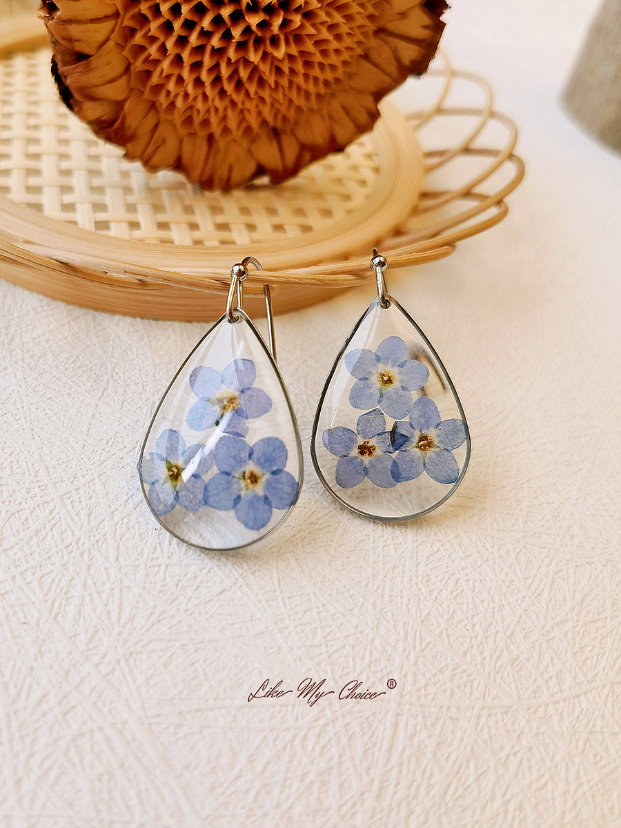 Pendientes de gota de lágrima de flores "Forget me Nots"