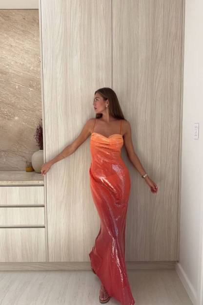 Gradient Sequin Strap Maxi Dress