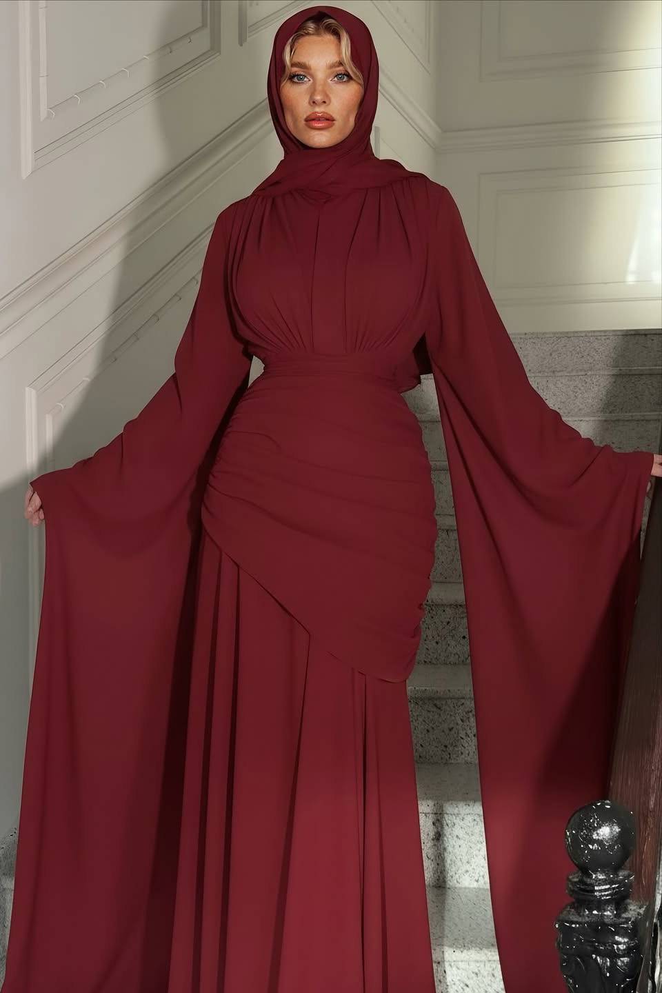 Pleated Design Hip-hug Maxi Dress