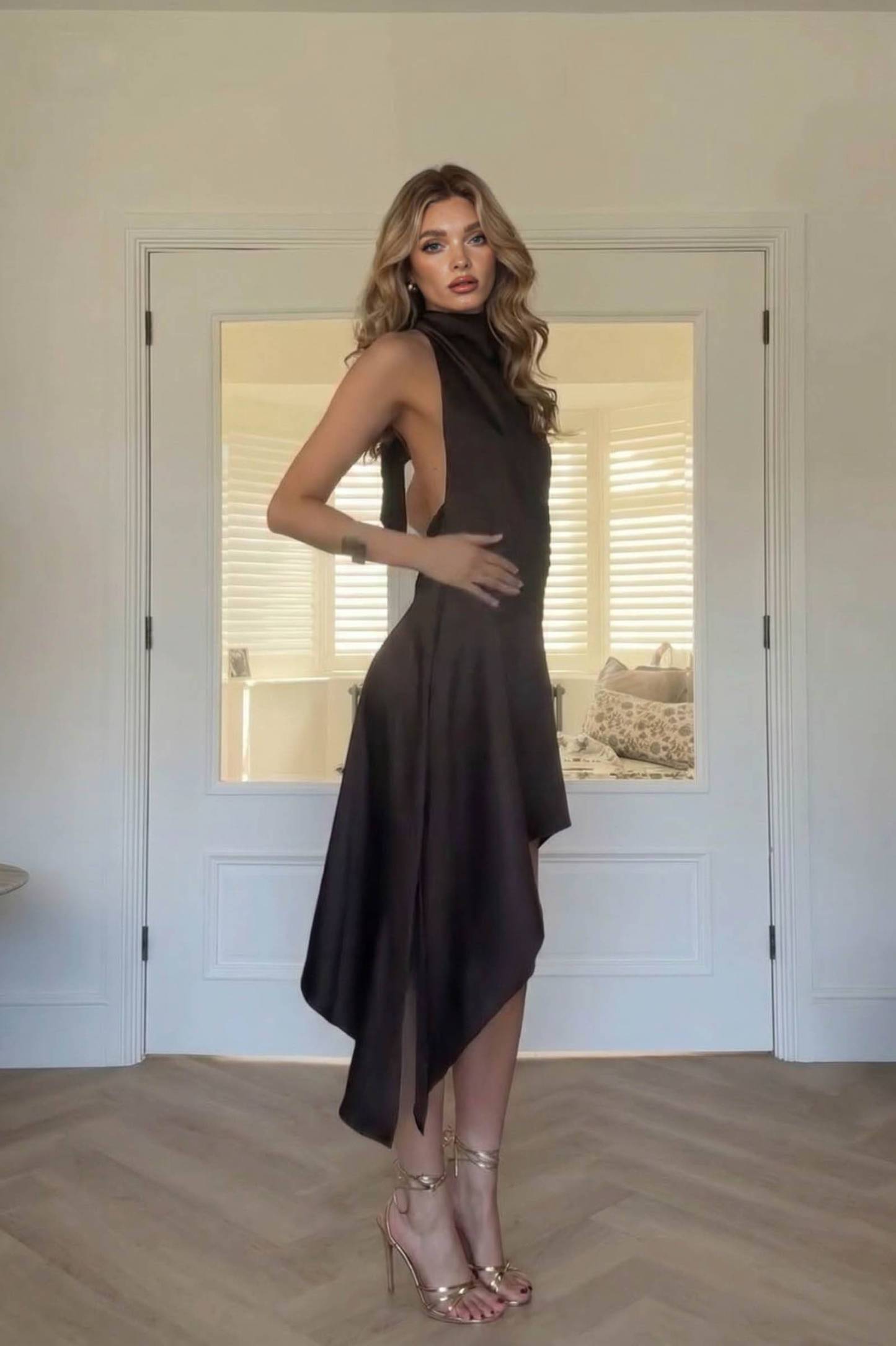 Halter-Neck Backless Irregular Hem Dress