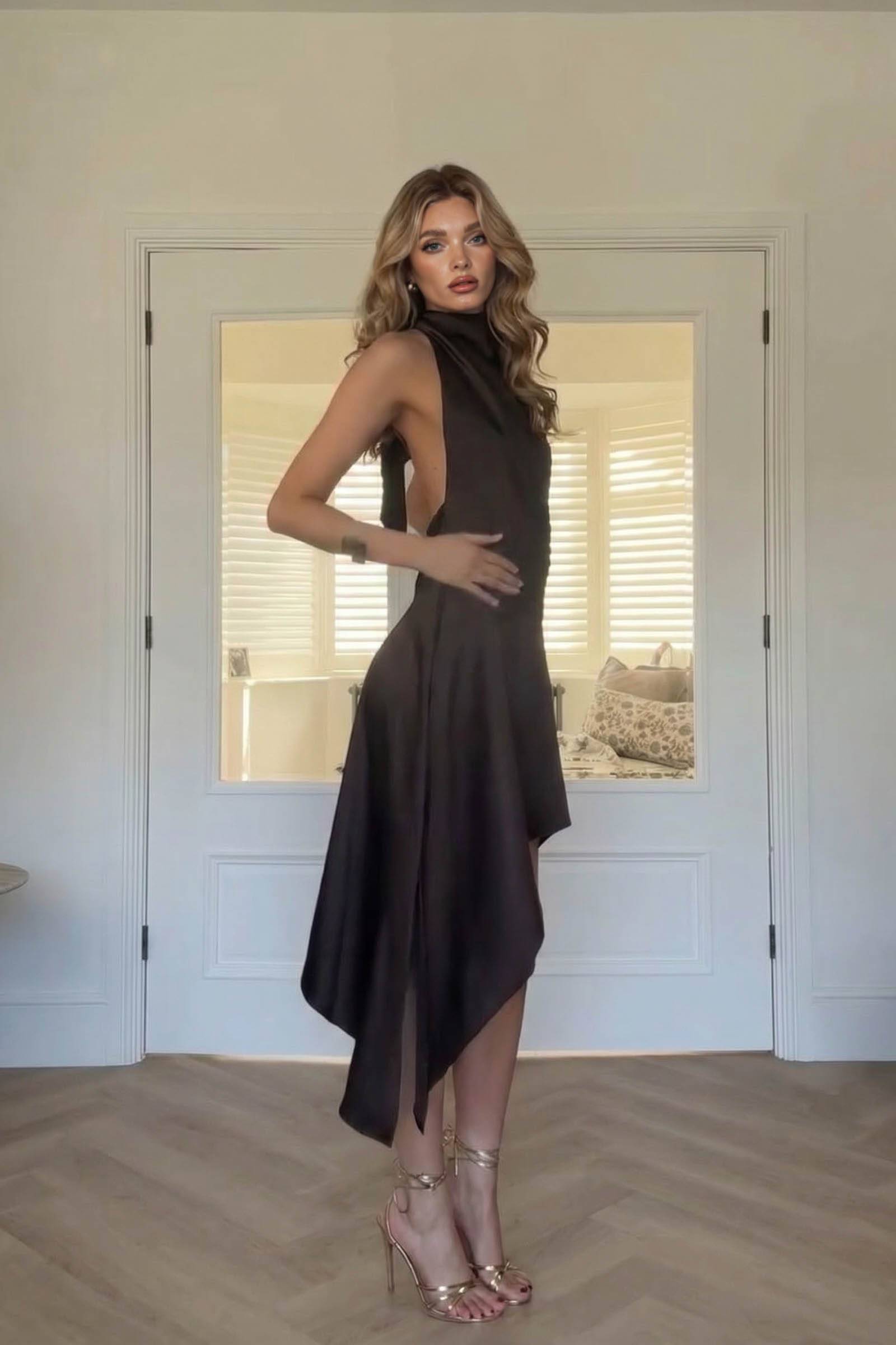 Halter-Neck Backless Irregular Hem Dress