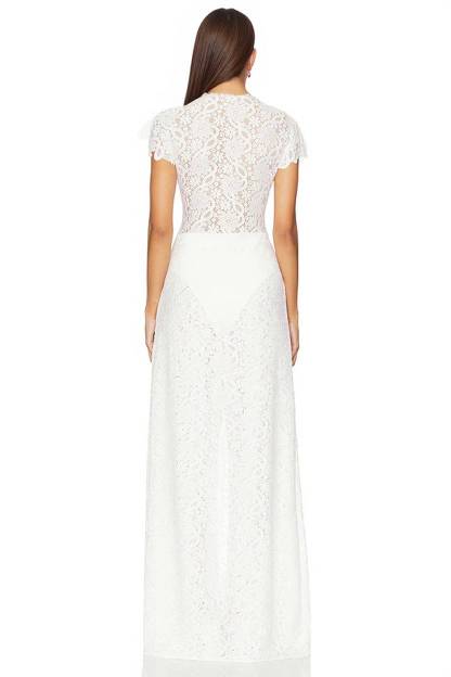 Lace Long-sleeved Top And Wide-leg Pants Set