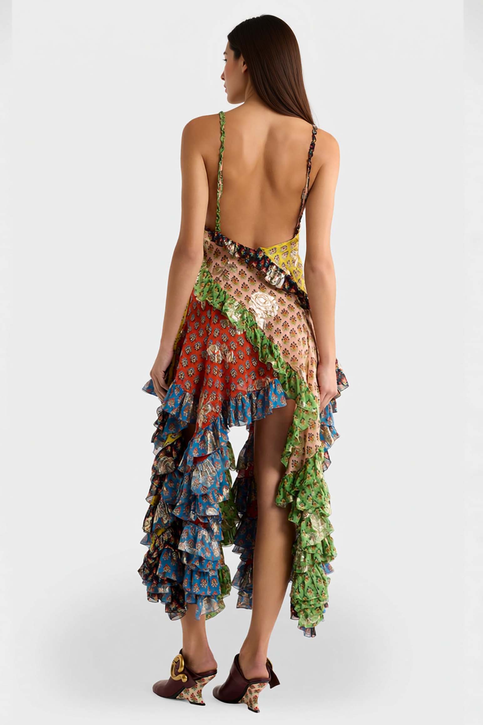 Irregular Hem Printed Sling Dress
