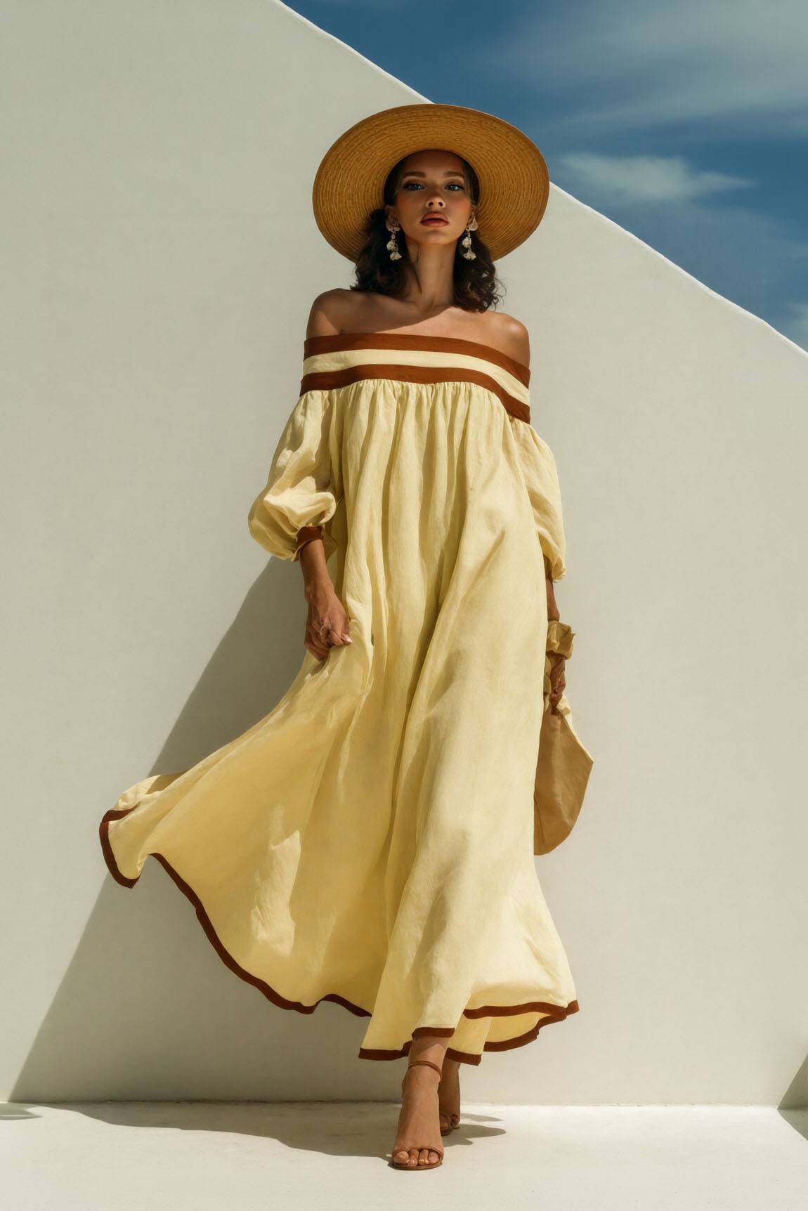 Color Contrast Off-Shoulder Loose-Fitting Dress