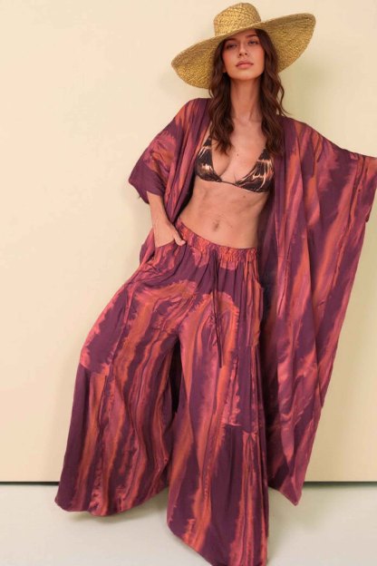 Printed Cardigan And Wide Leg Pants Set