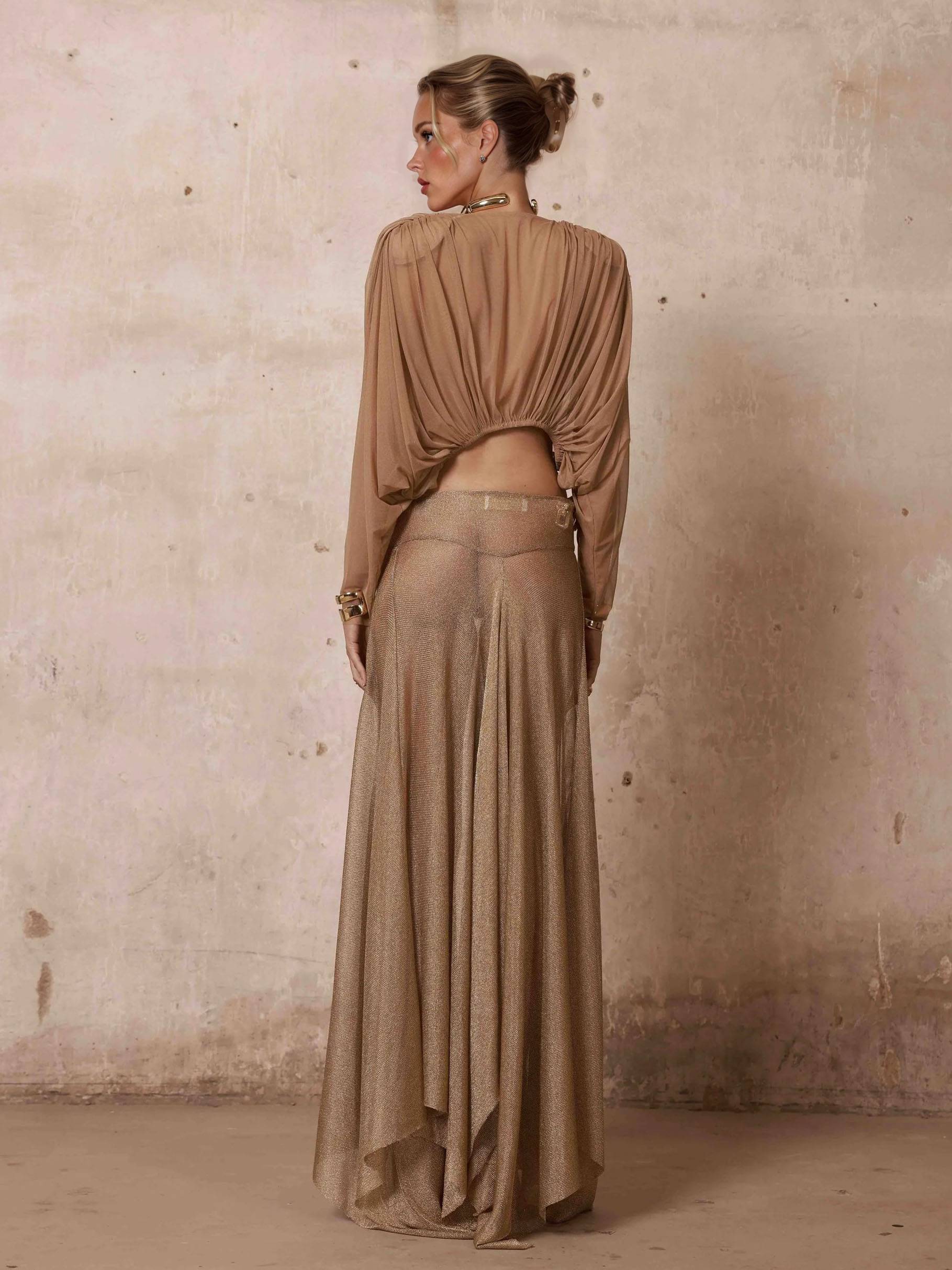 V-Neck Top And Side Slit Skirt Suit