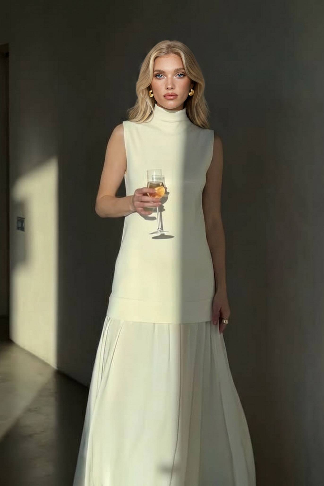 High-Neck Sleeveless Maxi Dress