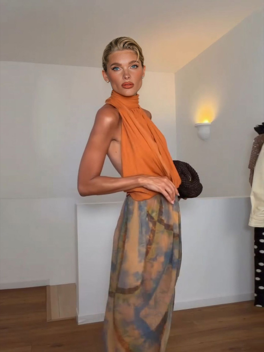 Elegant Backless Draped Top & Paisley Print Pants Set