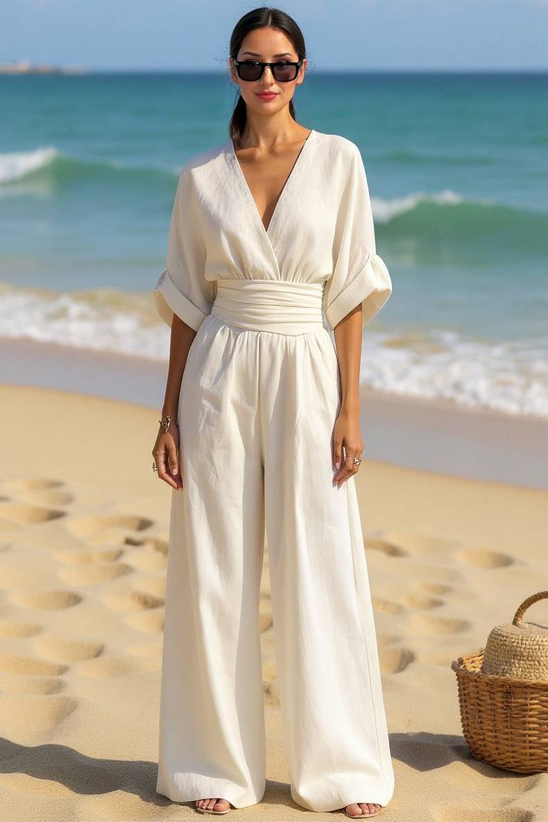 High-Waist Pleated Designs Jumpsuit