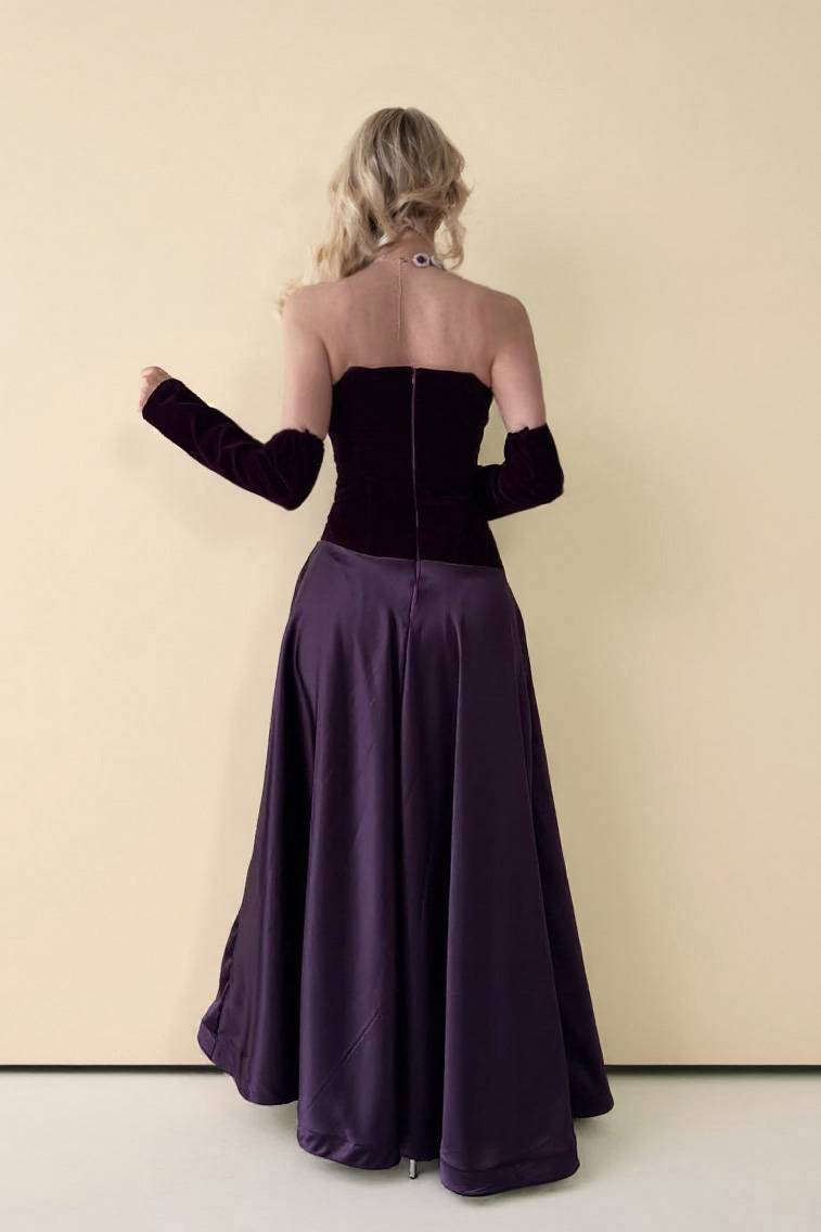 Velvet Splicing Pleated Maxi Dress
