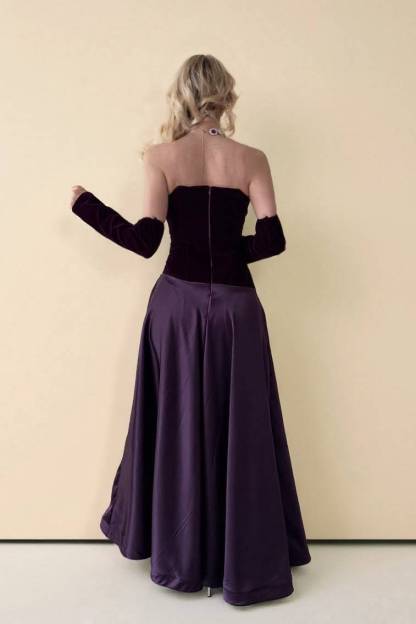 Velvet Splicing Pleated Maxi Dress
