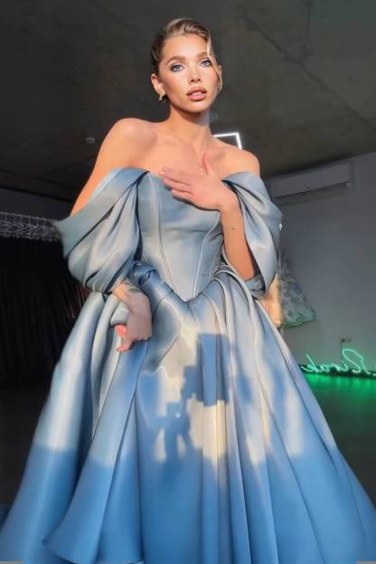 Elegant Off-shoulder A- Line Skirt Midi Dress