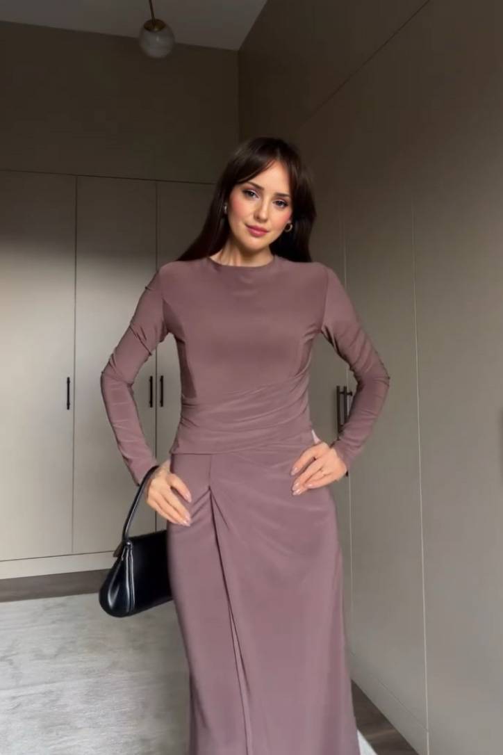 Pleated Front Slit Maxi Dress