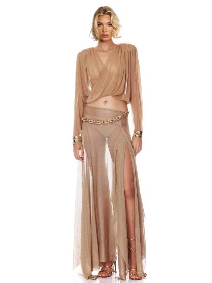 V-Neck Top And Side Slit Skirt Suit