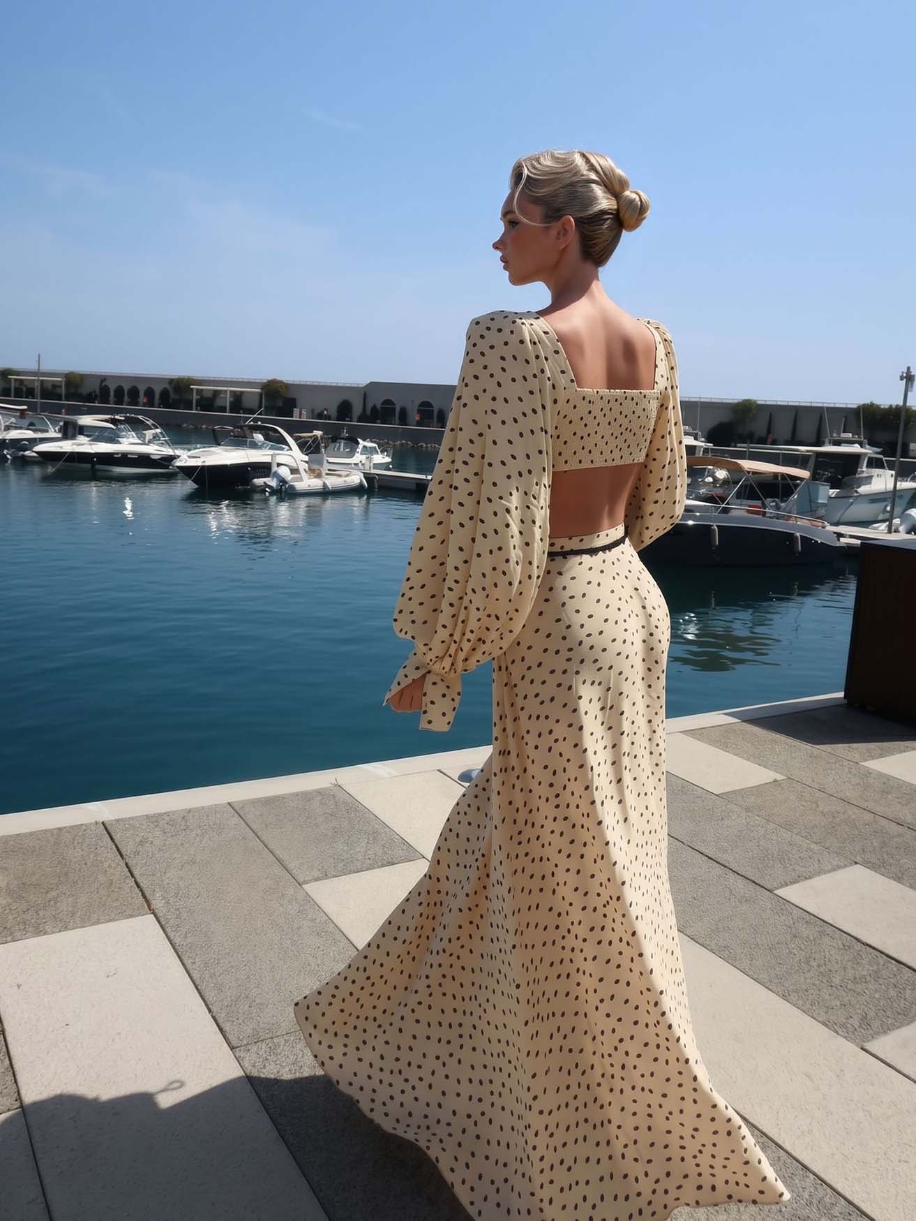 Elegant Polka Dot Crop Top & Maxi Skirt Set