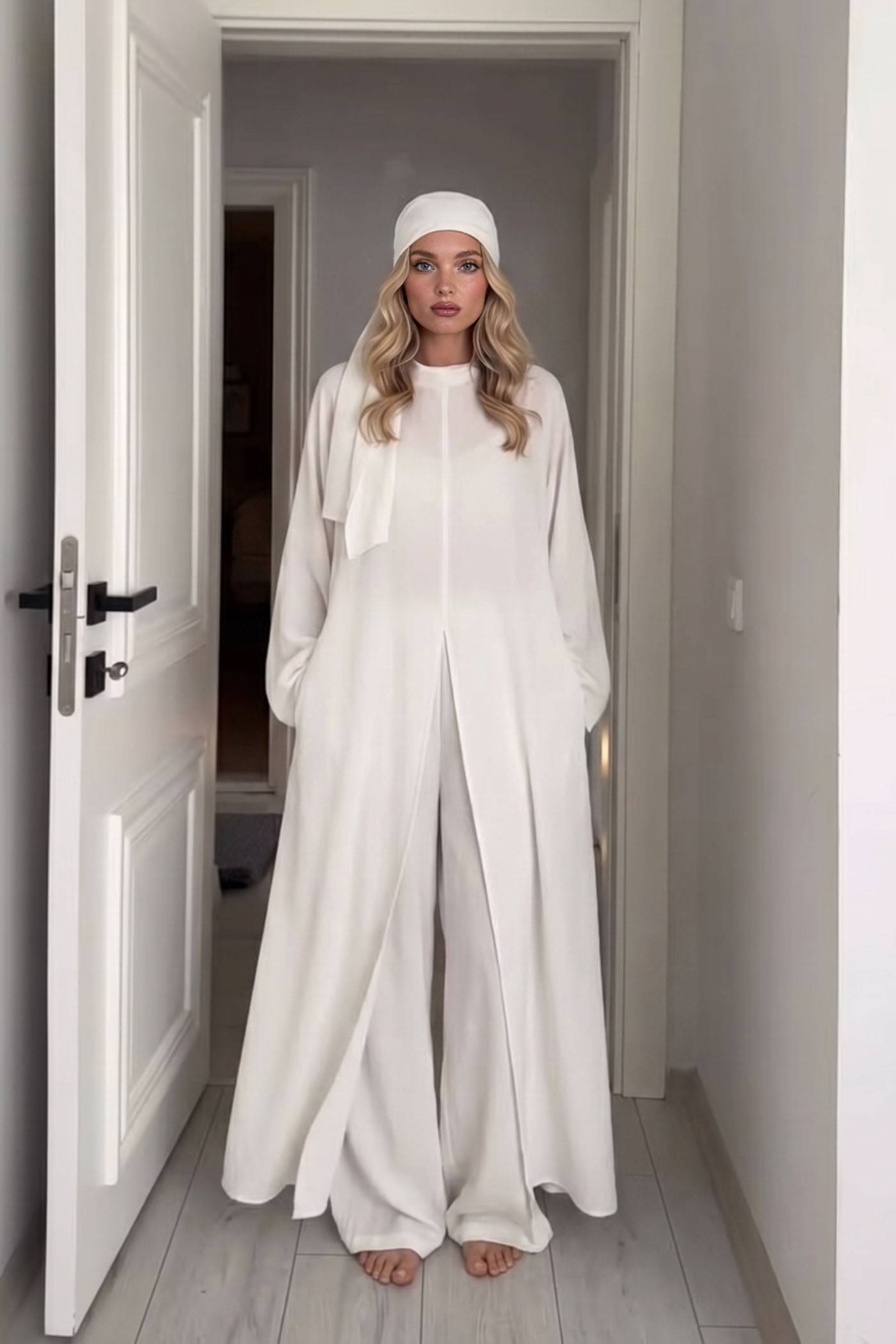 Slit Shirt And Wide Leg Pants Set