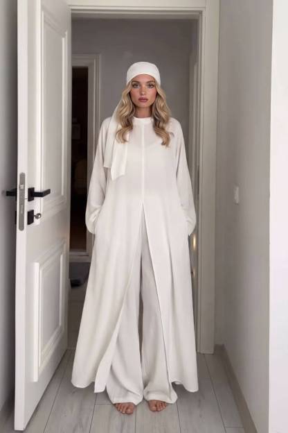 Slit Shirt And Wide Leg Pants Set