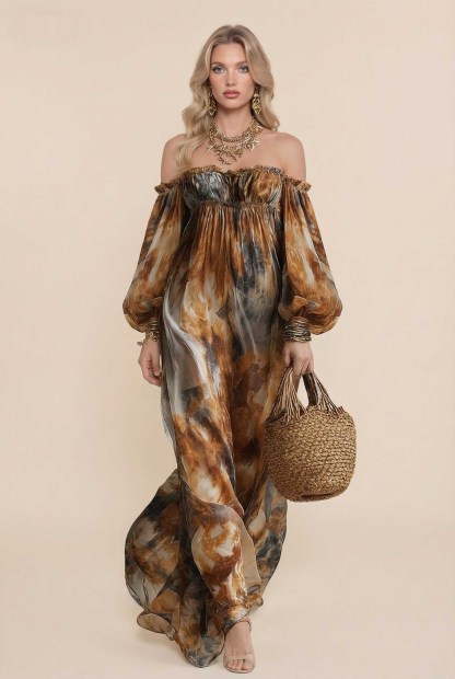 Bohemian Off-shoulder Lantern Sleeve Dress