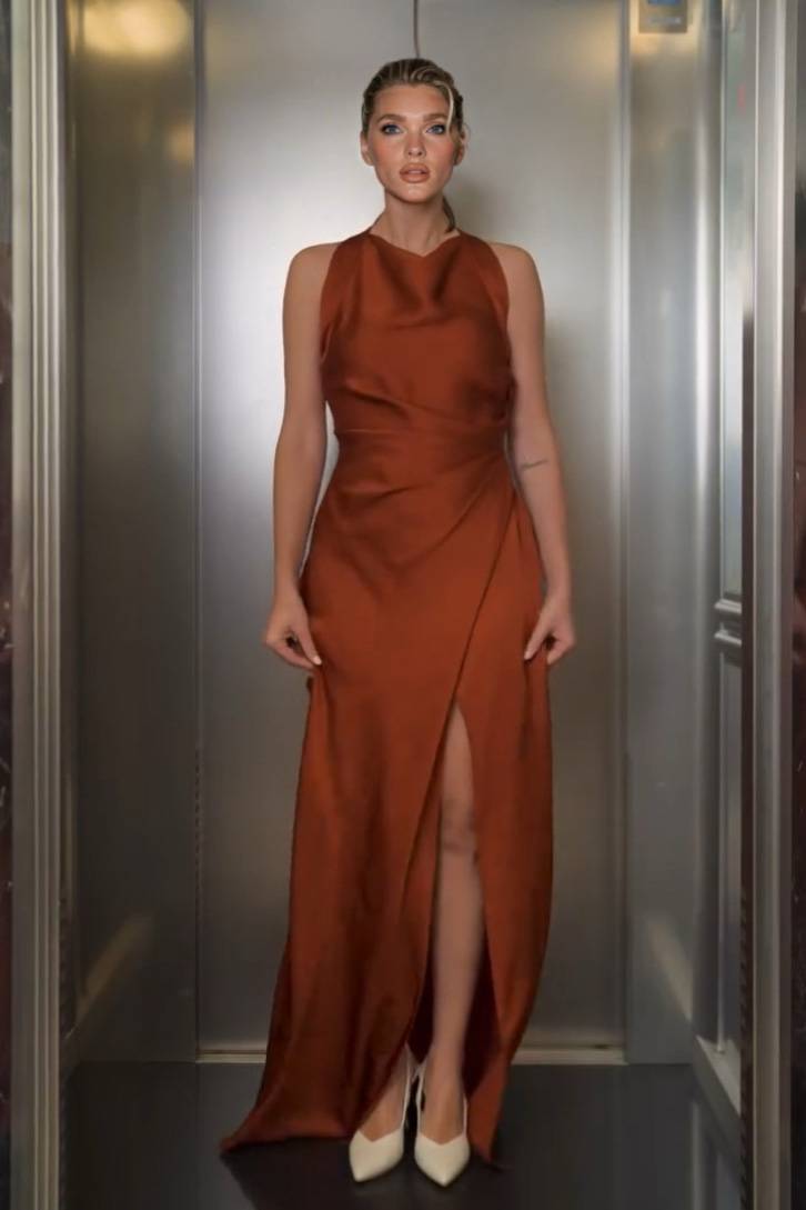 Pleated Slit Maxi Dress