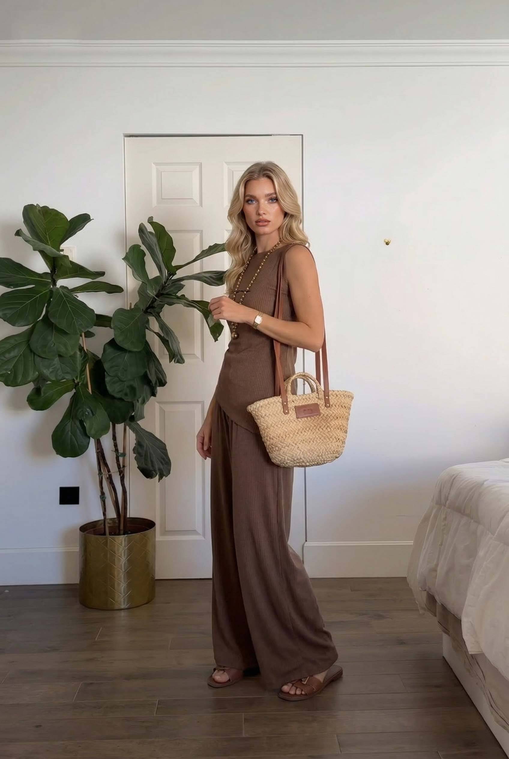 Off-Shoulder Top And Wide Leg Pants Set