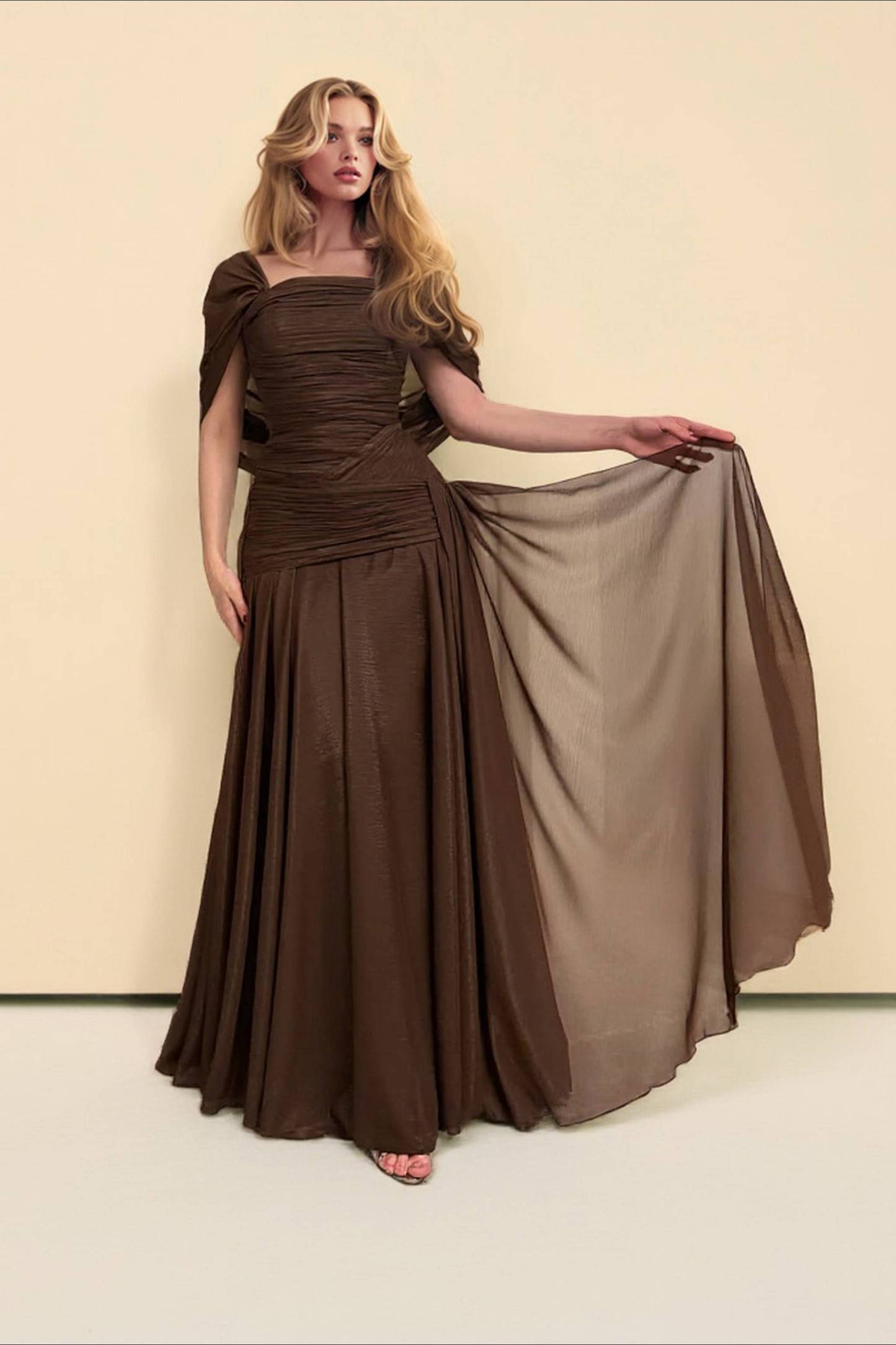 Pleated Design A- Line Maxi Dress