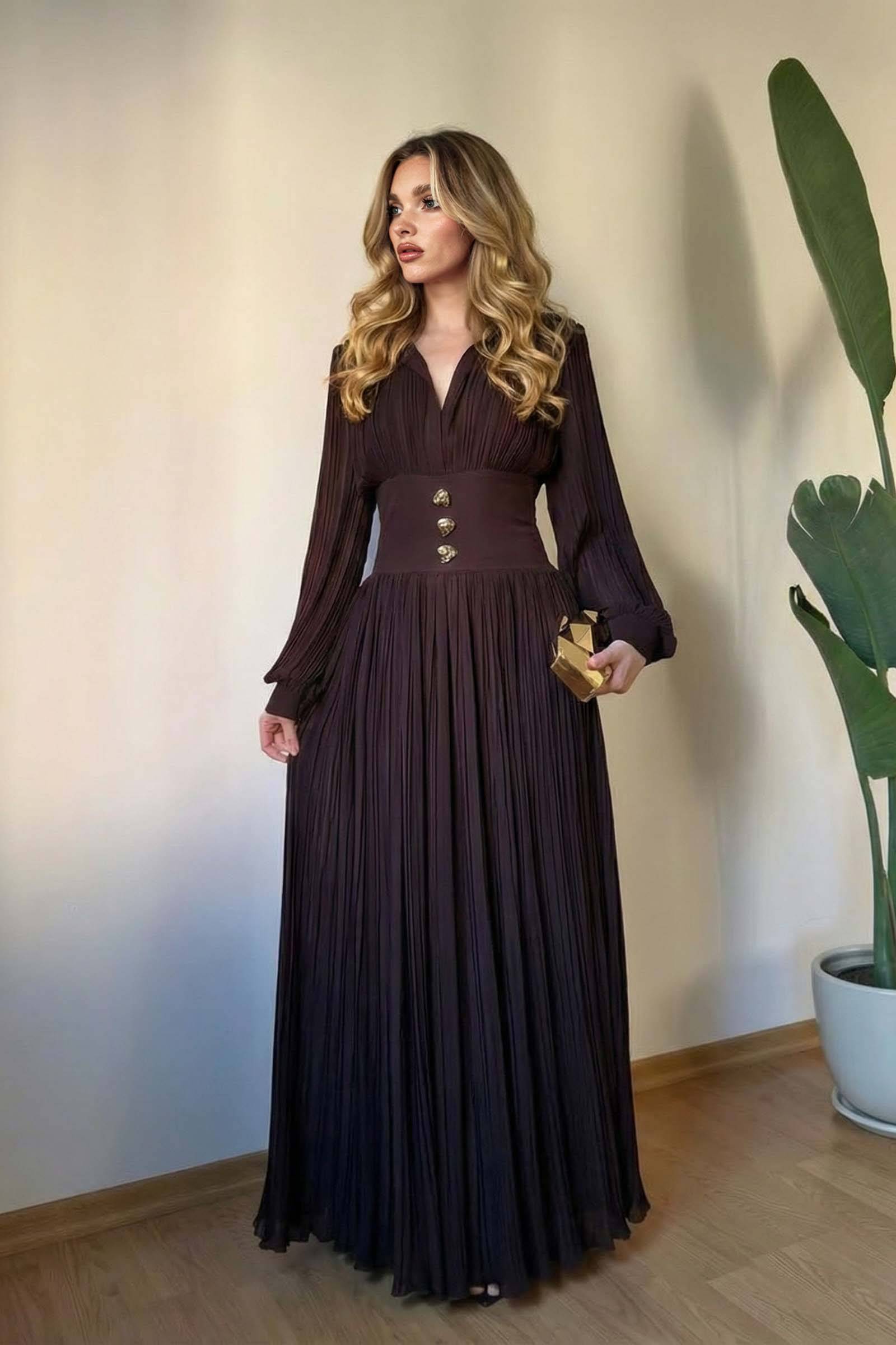 High-Waist Pleated Maxi Dress