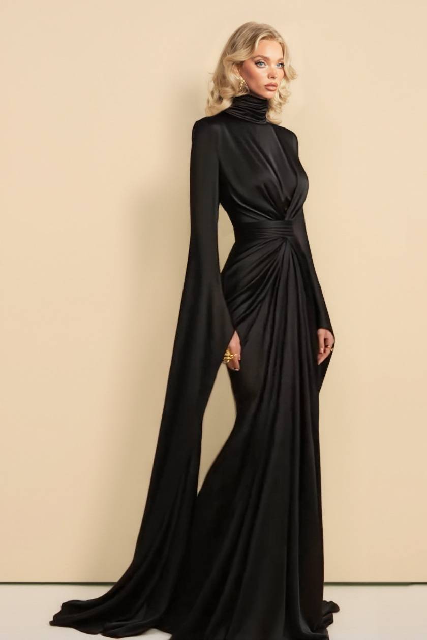 Pleated Design Waist-cinching Maxi Dress