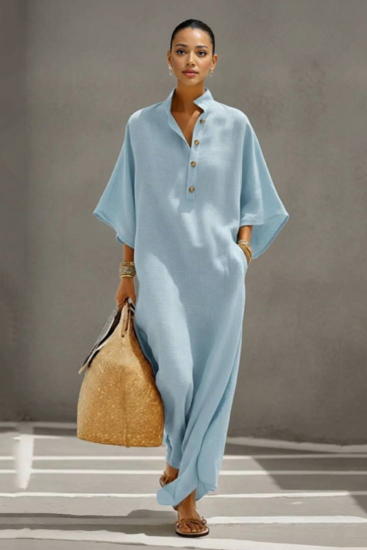 Stand-up Collar Loose Maxi Dress