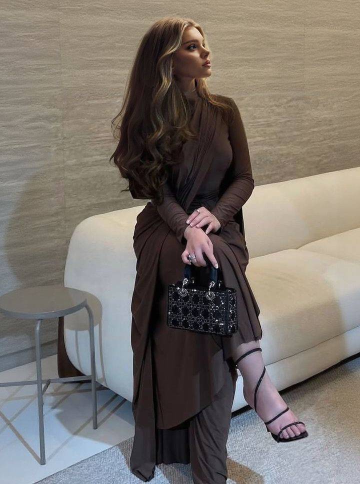 Asymmetric Design Pleated Long Sleeve Maxi Dress