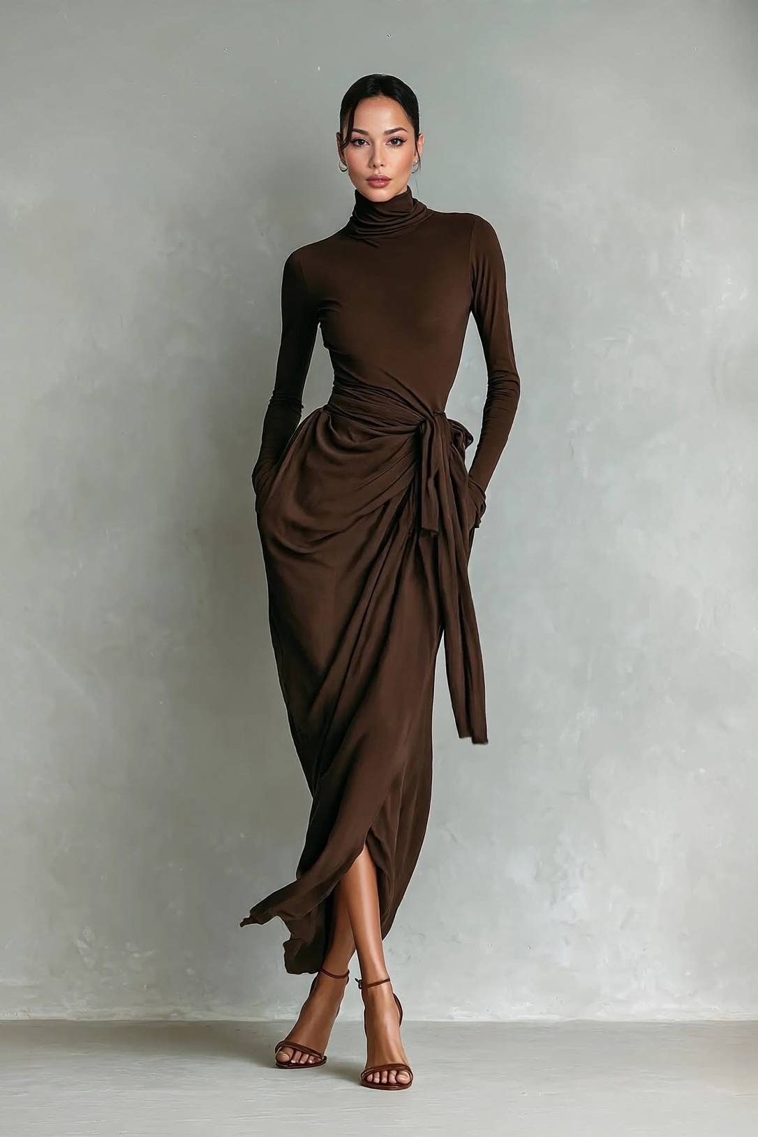 High Neck Lace-Up Side Slit Dress