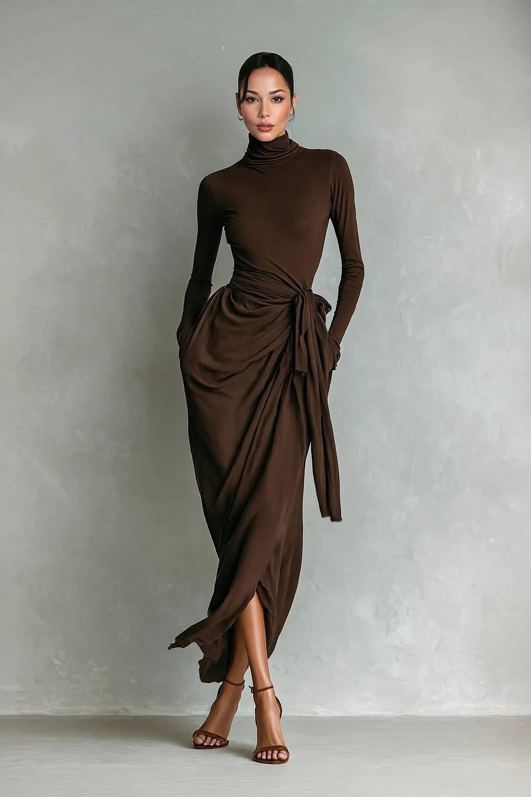 High Neck Lace-Up Side Slit Dress