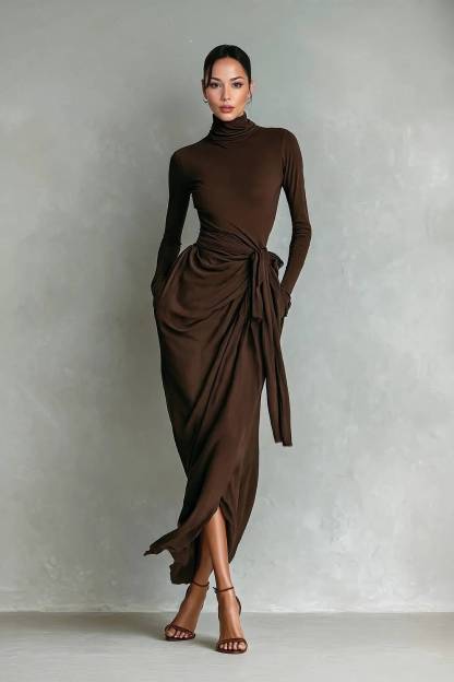 High Neck Lace-Up Side Slit Dress