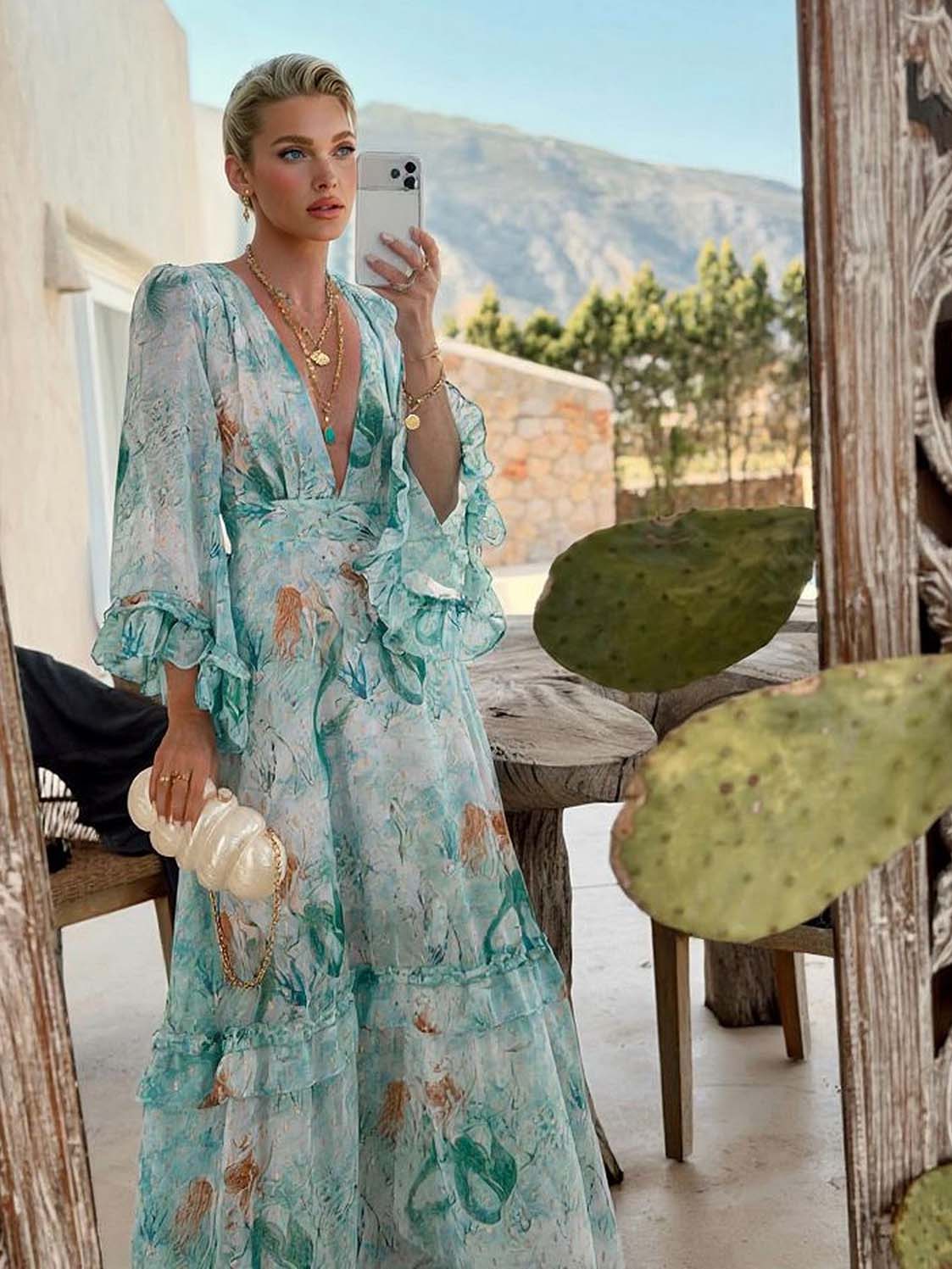 Bohemian Ocean Print Layered Maxi Dress