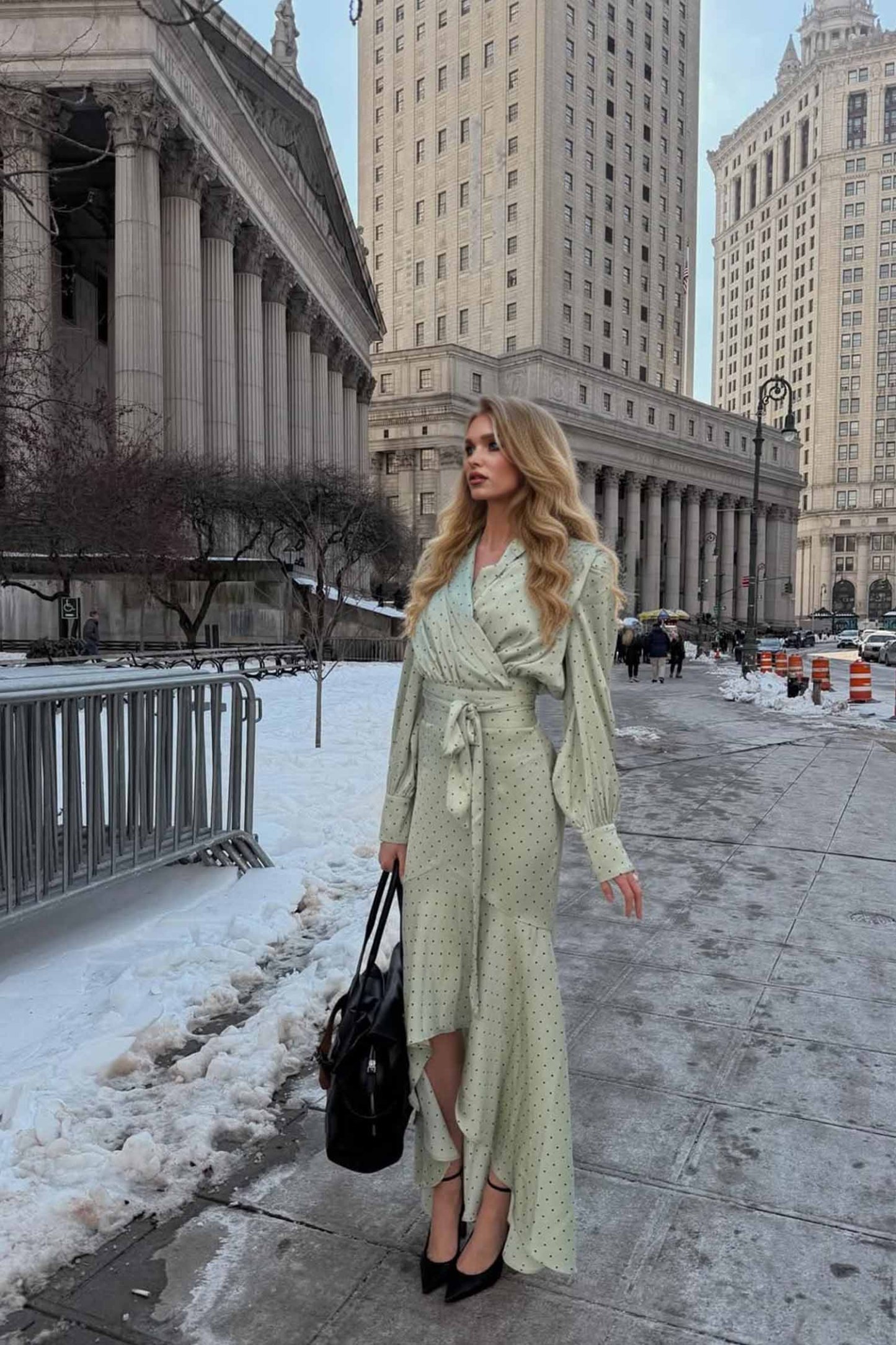 Polka Dot High-waisted Fishtail Maxi Dress