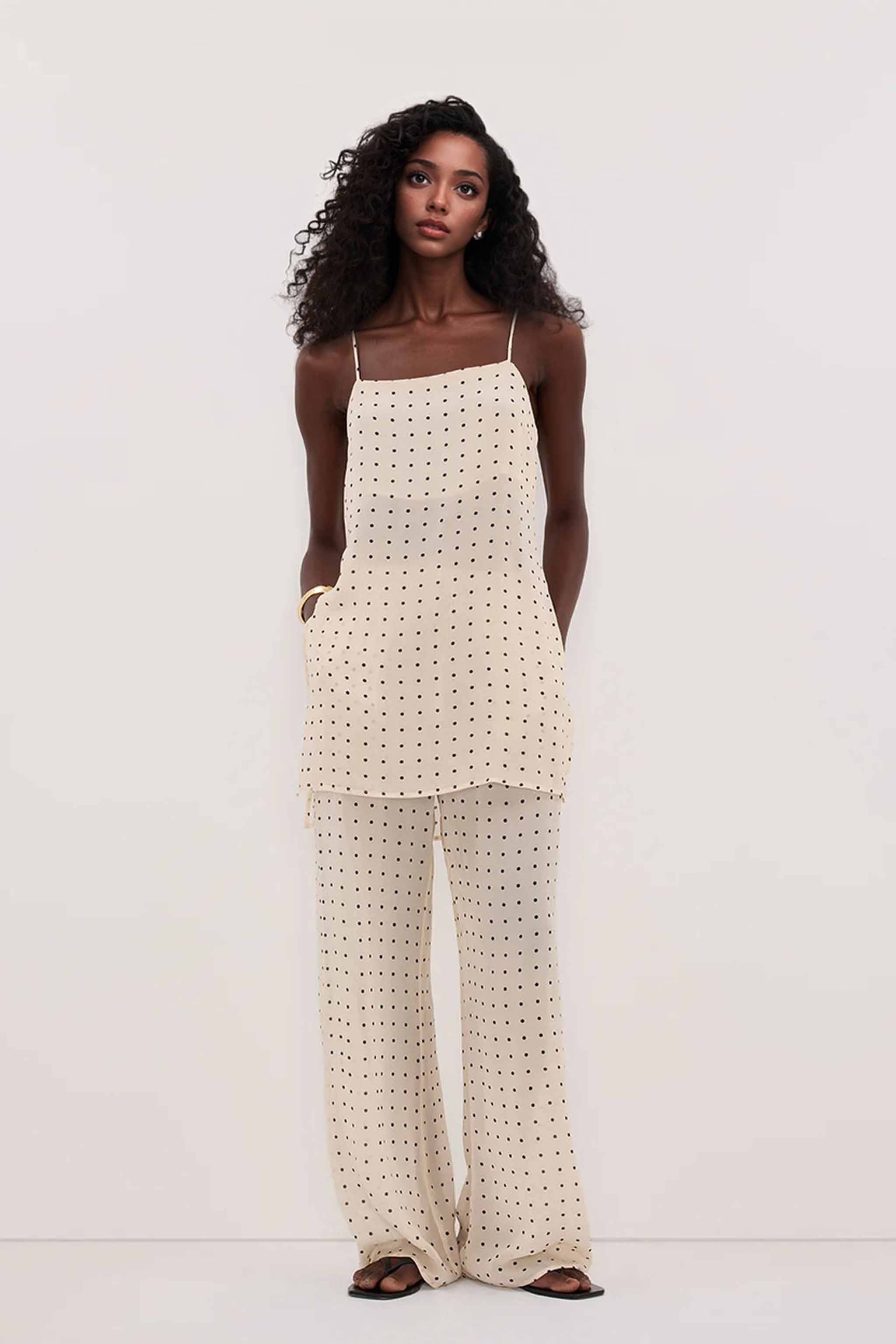 Polka dot Camisole And Wide Leg Pants Set