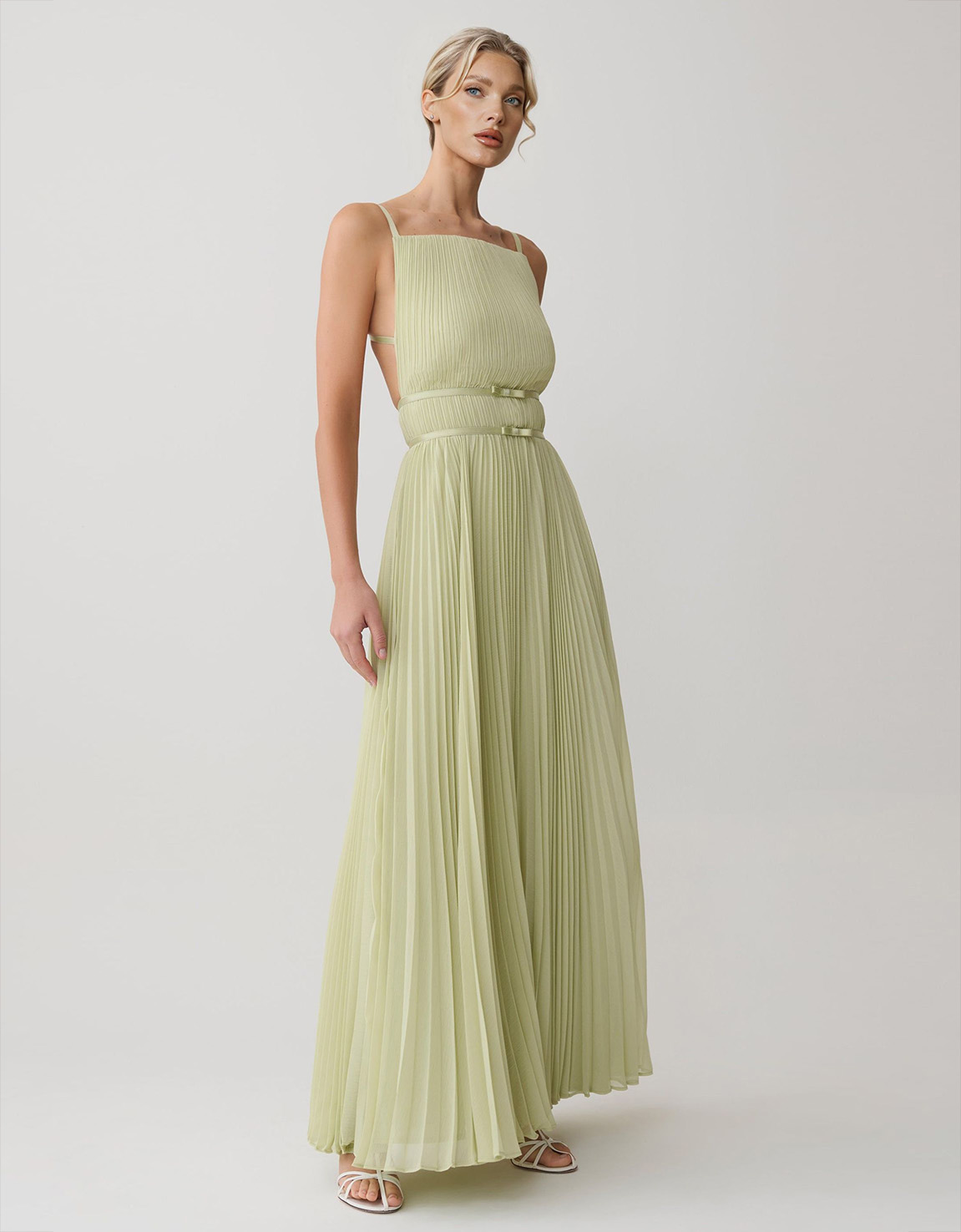 Elegant Pleated Strap Maxi Dress