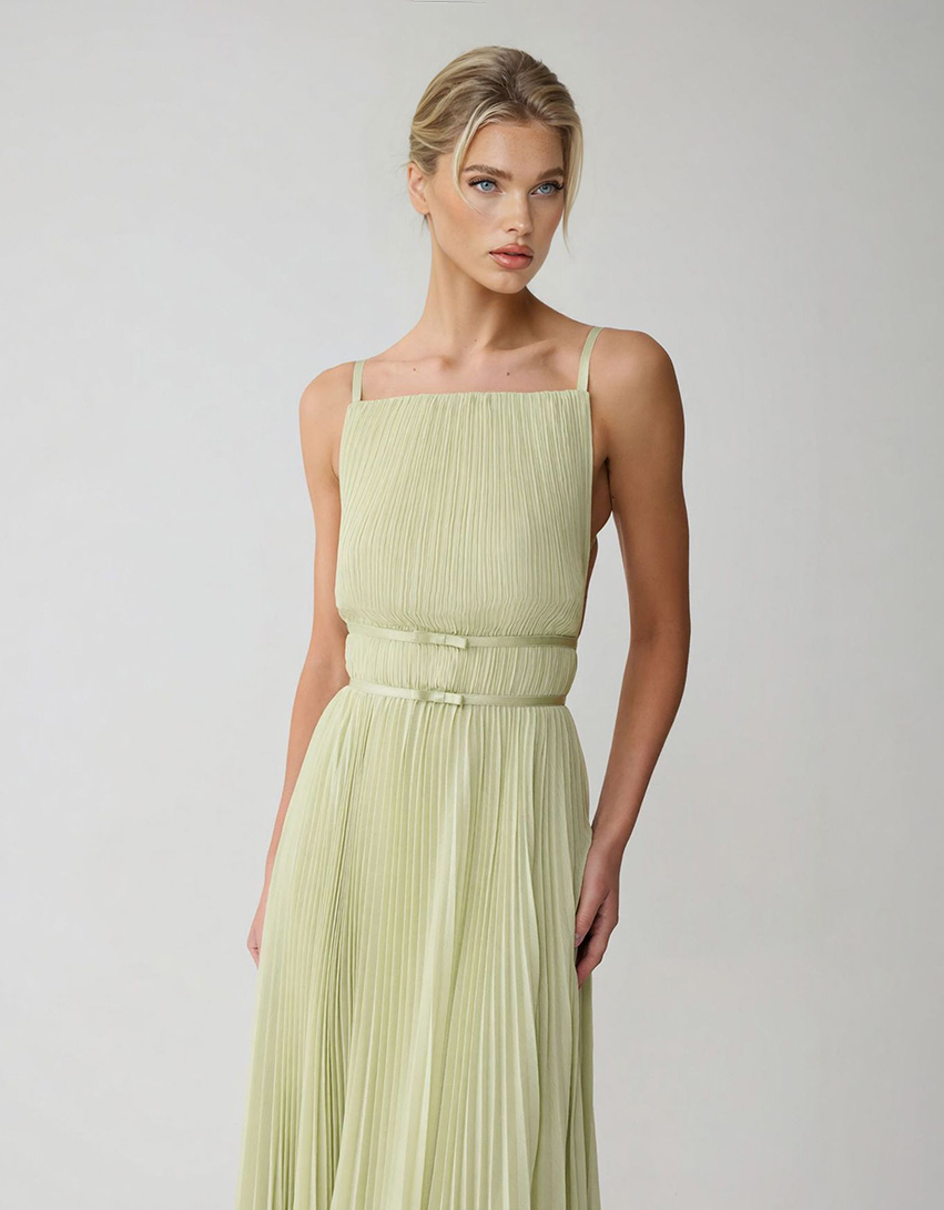 Elegant Pleated Strap Maxi Dress