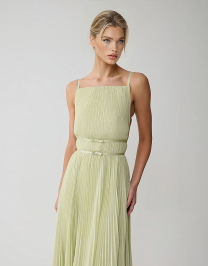 Elegant Pleated Strap Maxi Dress