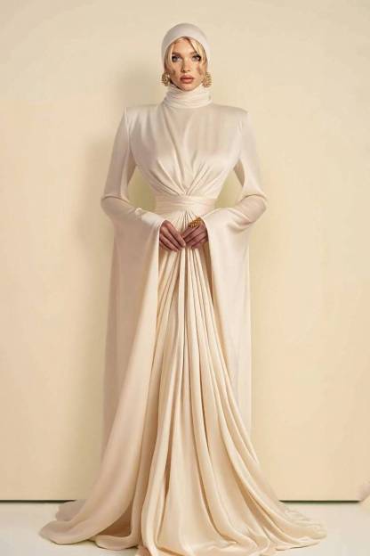 Pleated Design Waist-cinching Maxi Dress