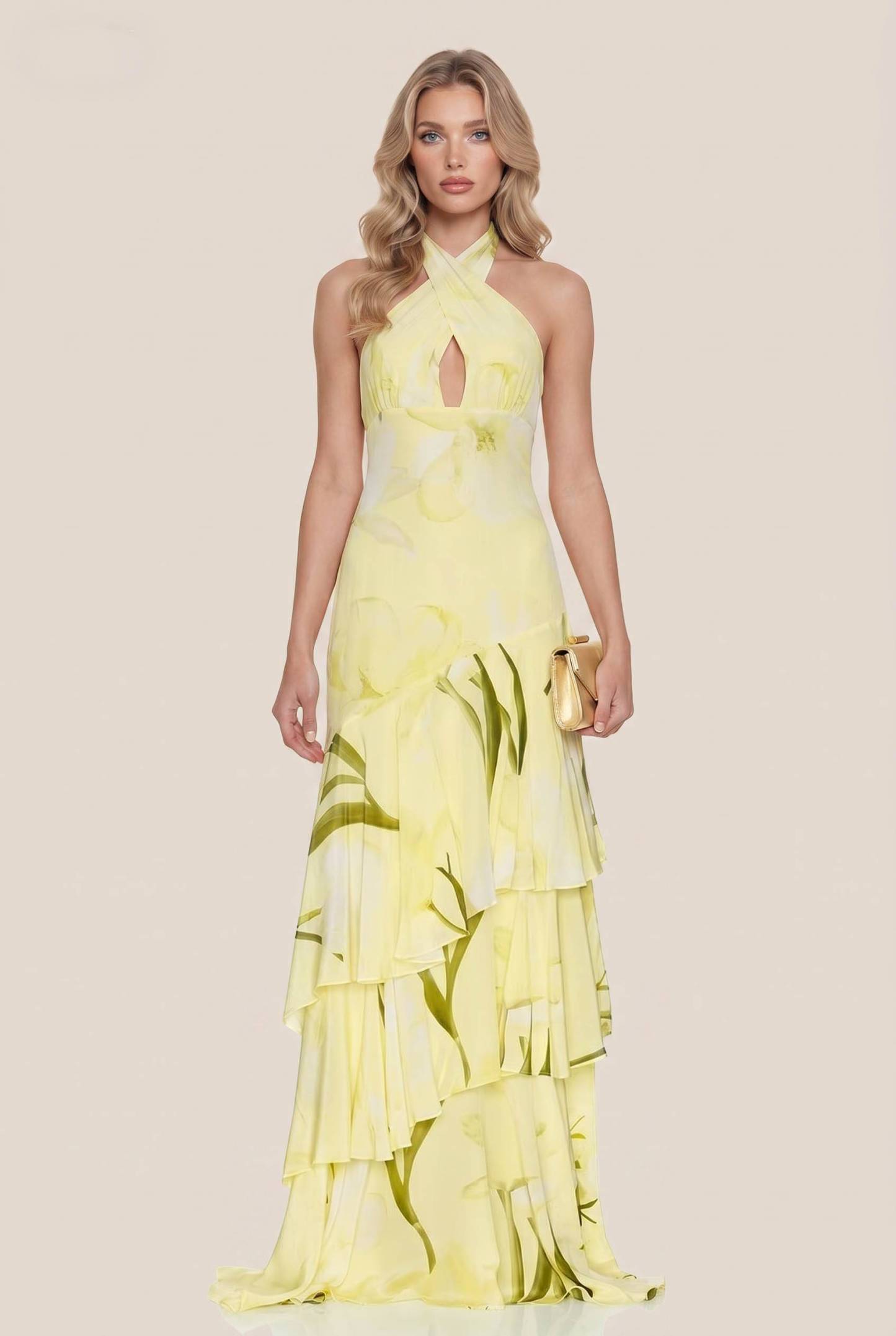 Halter-Neck Printed Maxi Dress
